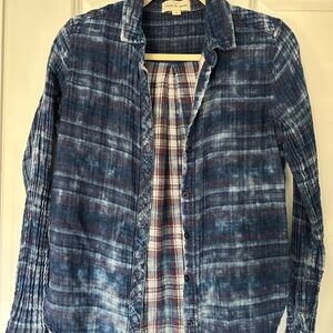 Anthropologie Cloth & Stone Blue Plaid Button down Top Small